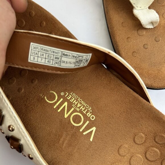Vionic Floriana Leather Brown Beaded Thong Sandals Womens Size 9 Orthaheel Shoes - Picture 6 of 8